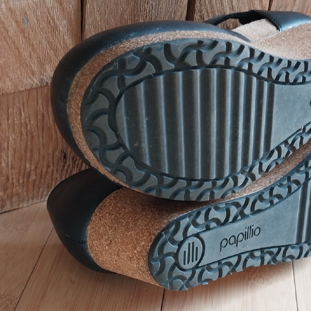 Papillio Black Leather Wedge Mules - Picture 4 of 15